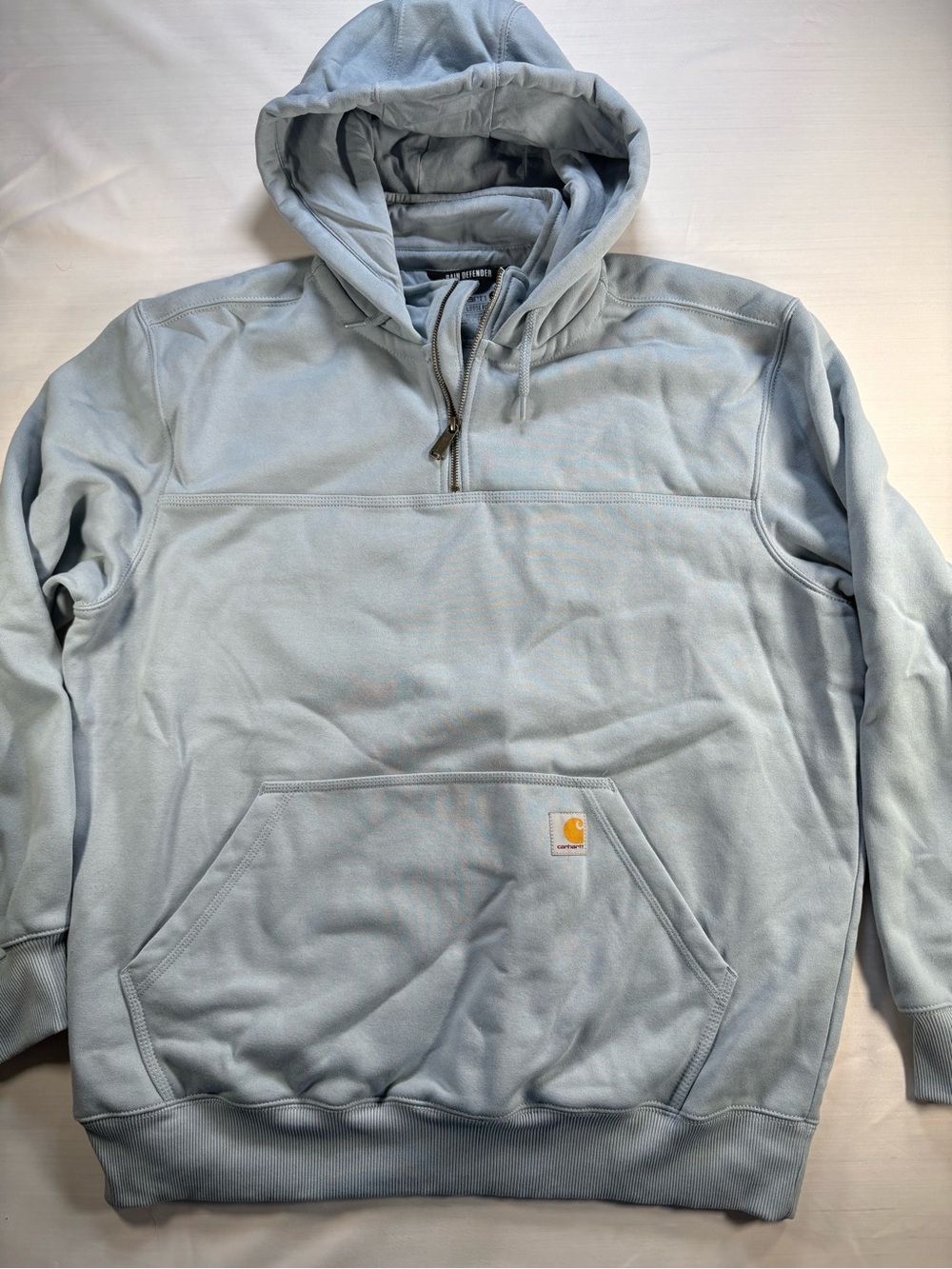 Carhartt Rain Defender Mens XL Loose Fit Quarter Zip Anorak Hoodie Light Blue - Picture 3 of 6